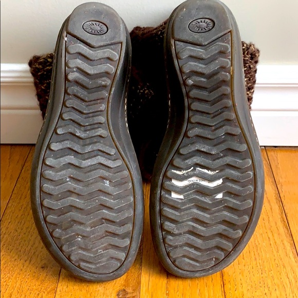 UGG Cresthaven Brown Leather & Knit Wedge Boots - Picture 6 of 9